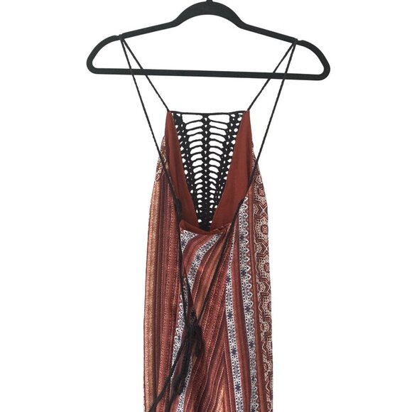 ASTR The Label Size M Boho-Inspired Maxi Dress Crochet Front Striped Geometric - Picture 7 of 8